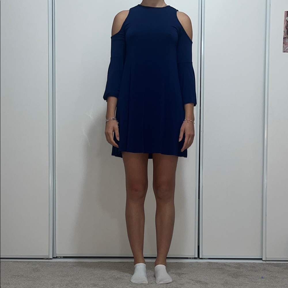 CLAYTON Elegant Navy Blue Cold Shoulder Mini Dress